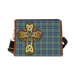 ScotsTee Shop Scottish Leslie Hunting Ancient Clan Tartan Canvas Bag Golden Thistle and Celtic Cross Personalize Your Name Bag