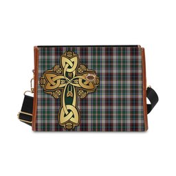 ScotsTee Shop Scottish Innes Dress Clan Tartan Canvas Bag Golden Thistle and Celtic Cross Personalize Your Name Bag