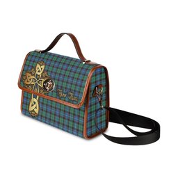 ScotsTee Shop Scottish Hunter Ancient Clan Tartan Canvas Bag Golden Thistle and Celtic Cross Personalize Your Name Bag