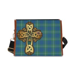 ScotsTee Shop Scottish Hamilton Hunting Ancient Clan Tartan Canvas Bag Golden Thistle and Celtic Cross Personalize Your Name Bag