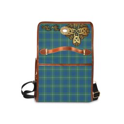 ScotsTee Shop Scottish Hamilton Hunting Ancient Clan Tartan Canvas Bag Golden Thistle and Celtic Cross Personalize Your Name Bag