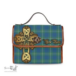 ScotsTee Shop Scottish Hamilton Hunting Ancient Clan Tartan Canvas Bag Golden Thistle and Celtic Cross Personalize Your Name Bag