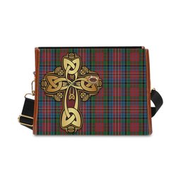 ScotsTee Shop Scottish Kidd Clan Tartan Canvas Bag Golden Thistle and Celtic Cross Personalize Your Name Bag