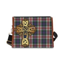 ScotsTee Shop Scottish Fraser Red Dress Clan Tartan Canvas Bag Golden Thistle and Celtic Cross Personalize Your Name Bag