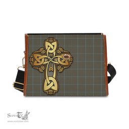 ScotsTee Shop Scottish Haig Clan Tartan Canvas Bag Golden Thistle and Celtic Cross Personalize Your Name Bag
