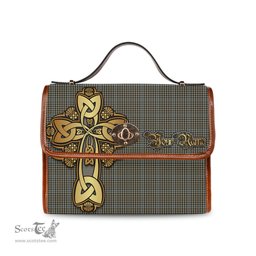 ScotsTee Shop Scottish Haig Clan Tartan Canvas Bag Golden Thistle and Celtic Cross Personalize Your Name Bag