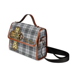 ScotsTee Shop Scottish Glen Clan Tartan Canvas Bag Golden Thistle and Celtic Cross Personalize Your Name Bag