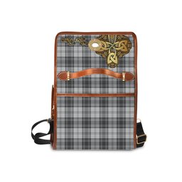 ScotsTee Shop Scottish Glen Clan Tartan Canvas Bag Golden Thistle and Celtic Cross Personalize Your Name Bag