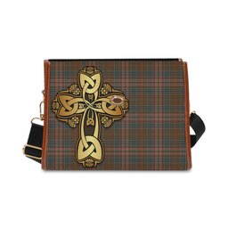 ScotsTee Shop Scottish Kennedy Weathered Clan Tartan Canvas Bag Golden Thistle and Celtic Cross Personalize Your Name Bag