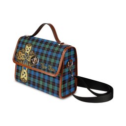 ScotsTee Shop Scottish Guthrie Ancient Clan Tartan Canvas Bag Golden Thistle and Celtic Cross Personalize Your Name Bag