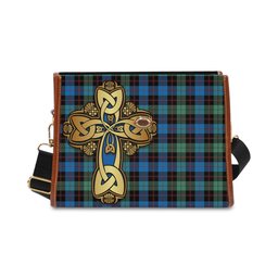 ScotsTee Shop Scottish Guthrie Ancient Clan Tartan Canvas Bag Golden Thistle and Celtic Cross Personalize Your Name Bag