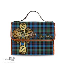ScotsTee Shop Scottish Guthrie Ancient Clan Tartan Canvas Bag Golden Thistle and Celtic Cross Personalize Your Name Bag