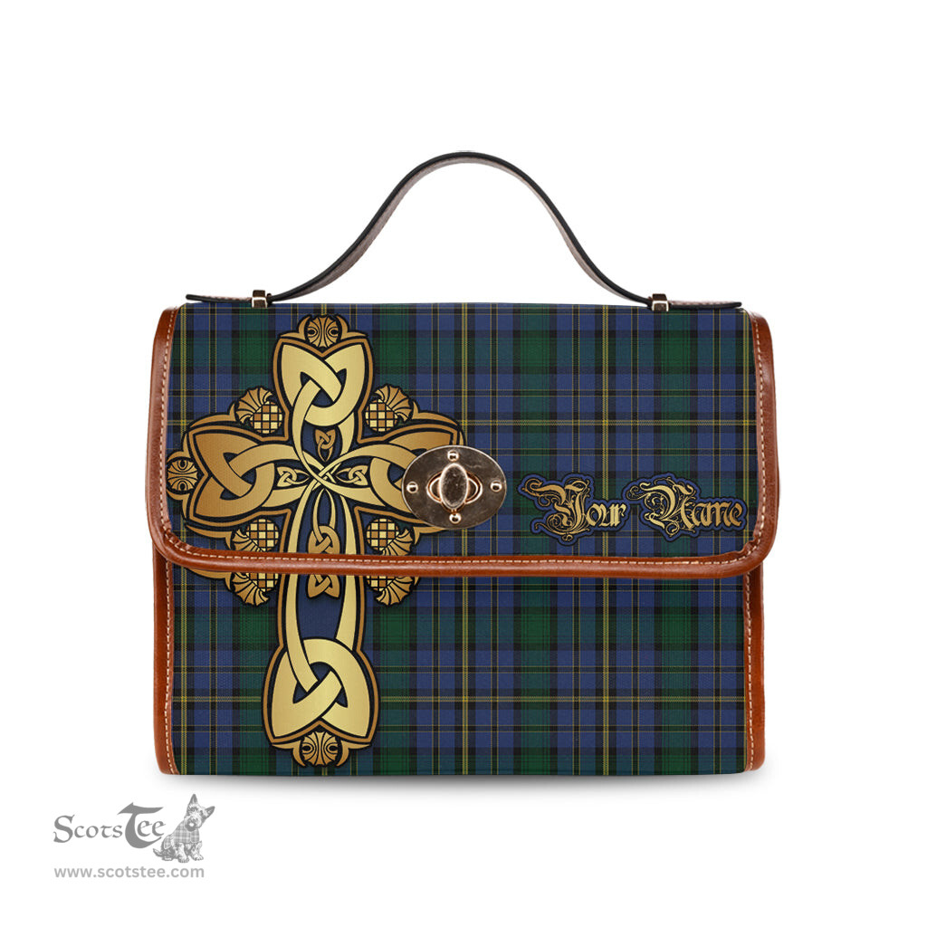ScotsTee Shop Scottish Hope Clan Originaux Clan Tartan Canvas Bag Golden Thistle and Celtic Cross Personalize Your Name Bag