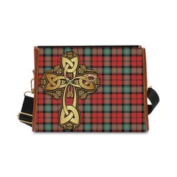 ScotsTee Shop Scottish Kerr Ancient Clan Tartan Canvas Bag Golden Thistle and Celtic Cross Personalize Your Name Bag