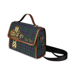 ScotsTee Shop Scottish Hunter of Peebleshire Clan Tartan Canvas Bag Golden Thistle and Celtic Cross Personalize Your Name Bag