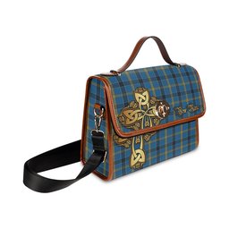 ScotsTee Shop Scottish Laing Clan Tartan Canvas Bag Golden Thistle and Celtic Cross Personalize Your Name Bag