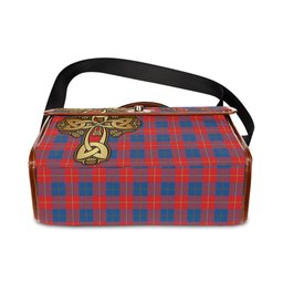 ScotsTee Shop Scottish Galloway Red Clan Tartan Canvas Bag Golden Thistle and Celtic Cross Personalize Your Name Bag