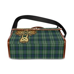 ScotsTee Shop Scottish Learmonth Clan Tartan Canvas Bag Golden Thistle and Celtic Cross Personalize Your Name Bag