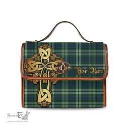 ScotsTee Shop Scottish Learmonth Clan Tartan Canvas Bag Golden Thistle and Celtic Cross Personalize Your Name Bag