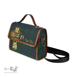 ScotsTee Shop Scottish Lockhart Modern Clan Tartan Canvas Bag Golden Thistle and Celtic Cross Personalize Your Name Bag