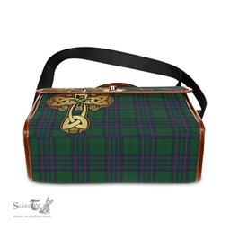 ScotsTee Shop Scottish Lockhart Modern Clan Tartan Canvas Bag Golden Thistle and Celtic Cross Personalize Your Name Bag