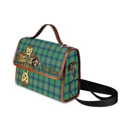 ScotsTee Shop Scottish Kennedy Ancient Clan Tartan Canvas Bag Golden Thistle and Celtic Cross Personalize Your Name Bag