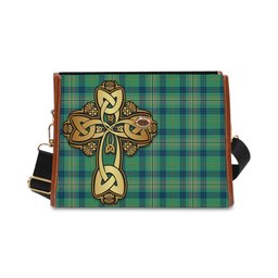ScotsTee Shop Scottish Kennedy Ancient Clan Tartan Canvas Bag Golden Thistle and Celtic Cross Personalize Your Name Bag