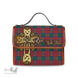ScotsTee Shop Scottish Fotheringham Modern Clan Tartan Canvas Bag Golden Thistle and Celtic Cross Personalize Your Name Bag