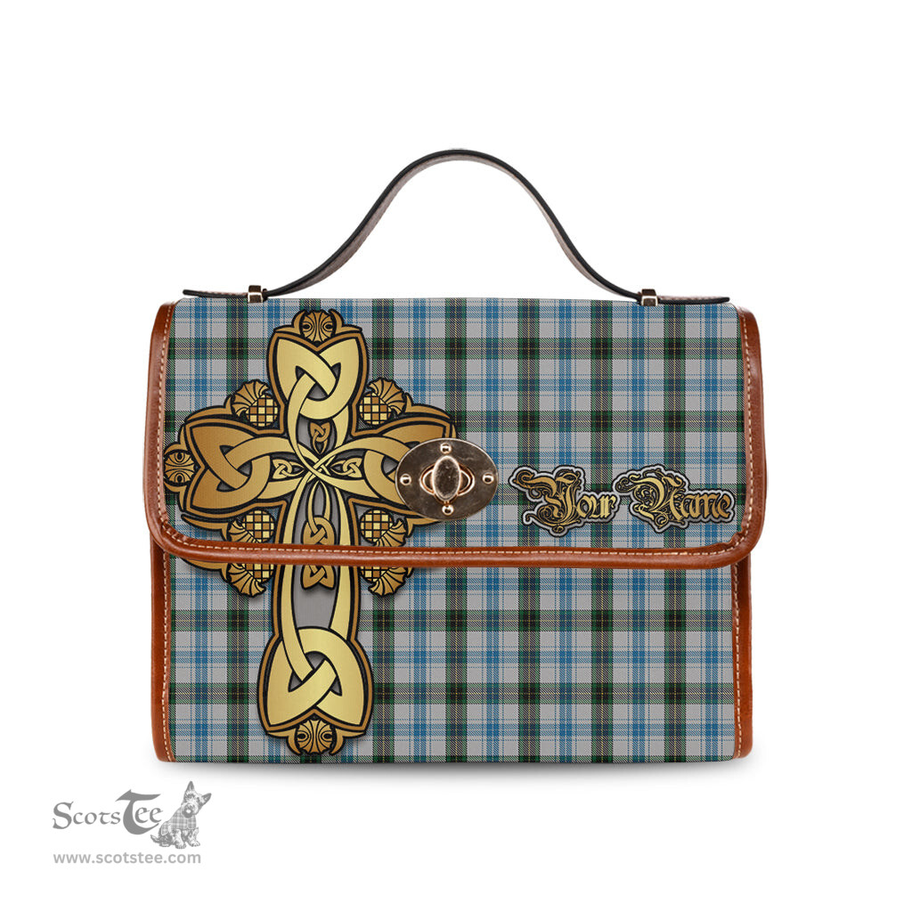 ScotsTee Shop Scottish Henderson Dress Clan Tartan Canvas Bag Golden Thistle and Celtic Cross Personalize Your Name Bag
