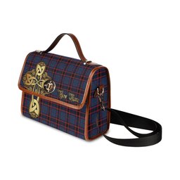 ScotsTee Shop Scottish Home Modern Clan Tartan Canvas Bag Golden Thistle and Celtic Cross Personalize Your Name Bag