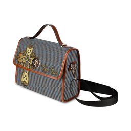 ScotsTee Shop Scottish Gladstone Clan Tartan Canvas Bag Golden Thistle and Celtic Cross Personalize Your Name Bag