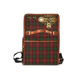 ScotsTee Shop Scottish Kirk Clan Tartan Canvas Bag Golden Thistle and Celtic Cross Personalize Your Name Bag
