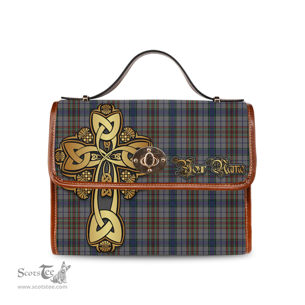 ScotsTee Shop Scottish Gayre Hunting Clan Tartan Canvas Bag Golden Thistle and Celtic Cross Personalize Your Name Bag