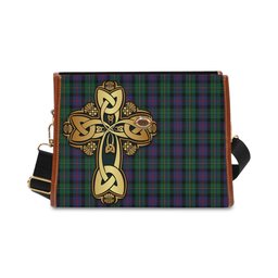 ScotsTee Shop Scottish MacCallum Clan Tartan Canvas Bag Golden Thistle and Celtic Cross Personalize Your Name Bag