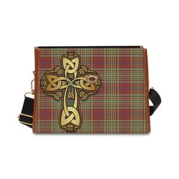 ScotsTee Shop Scottish MacGillivray Hunting Ancient Clan Tartan Canvas Bag Golden Thistle and Celtic Cross Personalize Your Name Bag