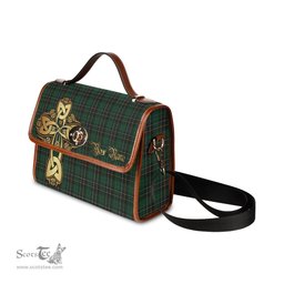 ScotsTee Shop Scottish MacAlpin Clan Tartan Canvas Bag Golden Thistle and Celtic Cross Personalize Your Name Bag