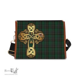 ScotsTee Shop Scottish MacAlpin Clan Tartan Canvas Bag Golden Thistle and Celtic Cross Personalize Your Name Bag