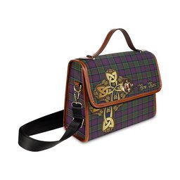 ScotsTee Shop Scottish MacDonald of Clan Ranald Modern Clan Tartan Canvas Bag Golden Thistle and Celtic Cross Personalize Your Name Bag