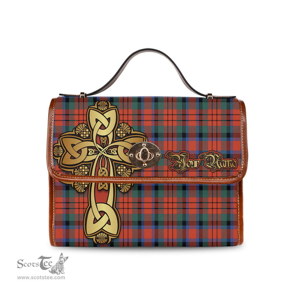 ScotsTee Shop Scottish MacDuff Ancient Clan Tartan Canvas Bag Golden Thistle and Celtic Cross Personalize Your Name Bag