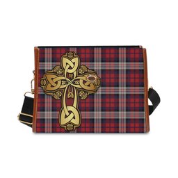 ScotsTee Shop Scottish MacDonald Dress Irish Clan Tartan Canvas Bag Golden Thistle and Celtic Cross Personalize Your Name Bag