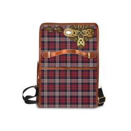 ScotsTee Shop Scottish MacDonald Dress Irish Clan Tartan Canvas Bag Golden Thistle and Celtic Cross Personalize Your Name Bag
