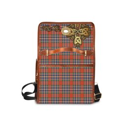 ScotsTee Shop Scottish MacFarlane Ancient Clan Tartan Canvas Bag Golden Thistle and Celtic Cross Personalize Your Name Bag