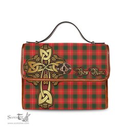 ScotsTee Shop Scottish MacFie Modern Clan Tartan Canvas Bag Golden Thistle and Celtic Cross Personalize Your Name Bag