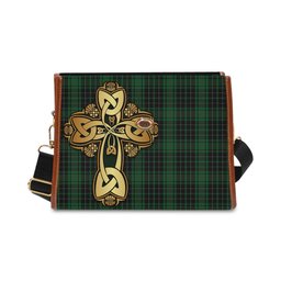 ScotsTee Shop Scottish MacAulay Hunting Clan Tartan Canvas Bag Golden Thistle and Celtic Cross Personalize Your Name Bag
