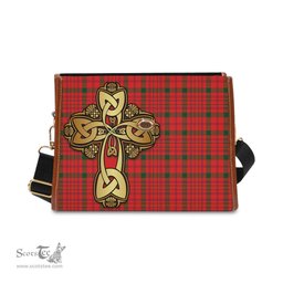 ScotsTee Shop Scottish MacDonell of Keppoch Modern Clan Tartan Canvas Bag Golden Thistle and Celtic Cross Personalize Your Name Bag