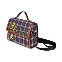 ScotsTee Shop Scottish MacDonald Dress Modern Clan Tartan Canvas Bag Golden Thistle and Celtic Cross Personalize Your Name Bag