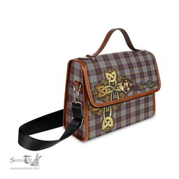ScotsTee Shop Scottish MacInnes Ancient Hunting Clan Tartan Canvas Bag Golden Thistle and Celtic Cross Personalize Your Name Bag