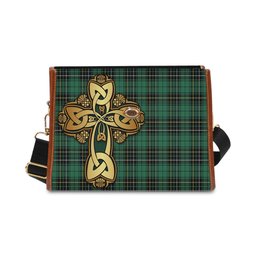 ScotsTee Shop Scottish MacAlpin Ancient Clan Tartan Canvas Bag Golden Thistle and Celtic Cross Personalize Your Name Bag