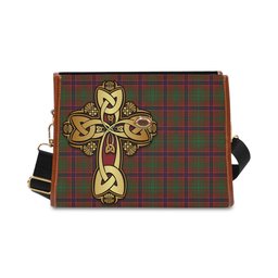 ScotsTee Shop Scottish Lumsden Clan Tartan Canvas Bag Golden Thistle and Celtic Cross Personalize Your Name Bag