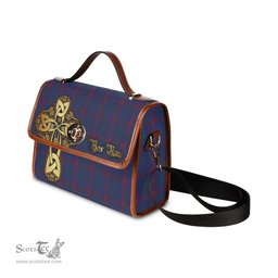 ScotsTee Shop Scottish Lynch Clan Tartan Canvas Bag Golden Thistle and Celtic Cross Personalize Your Name Bag
